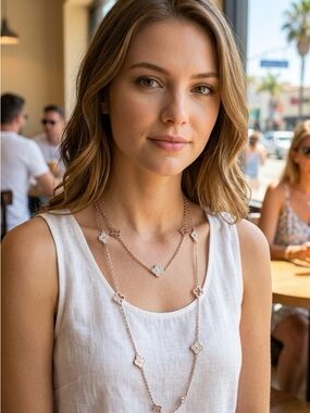 Amrita Singh Clover Station Long Necklace Silver / Rose Gold